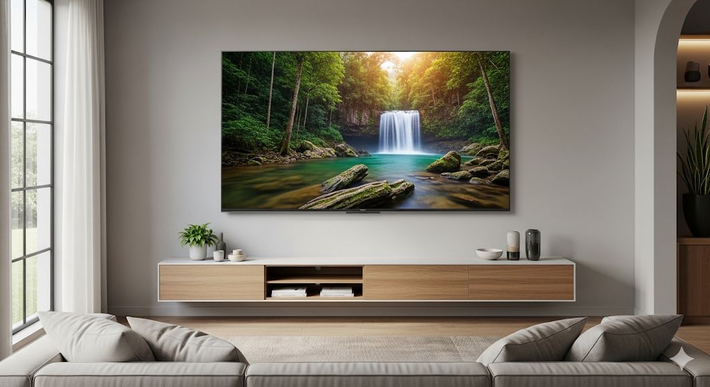 QLED helderheid demonstratie - waterval natuur scène toont uitstekende HDR prestaties en heldere kleuren